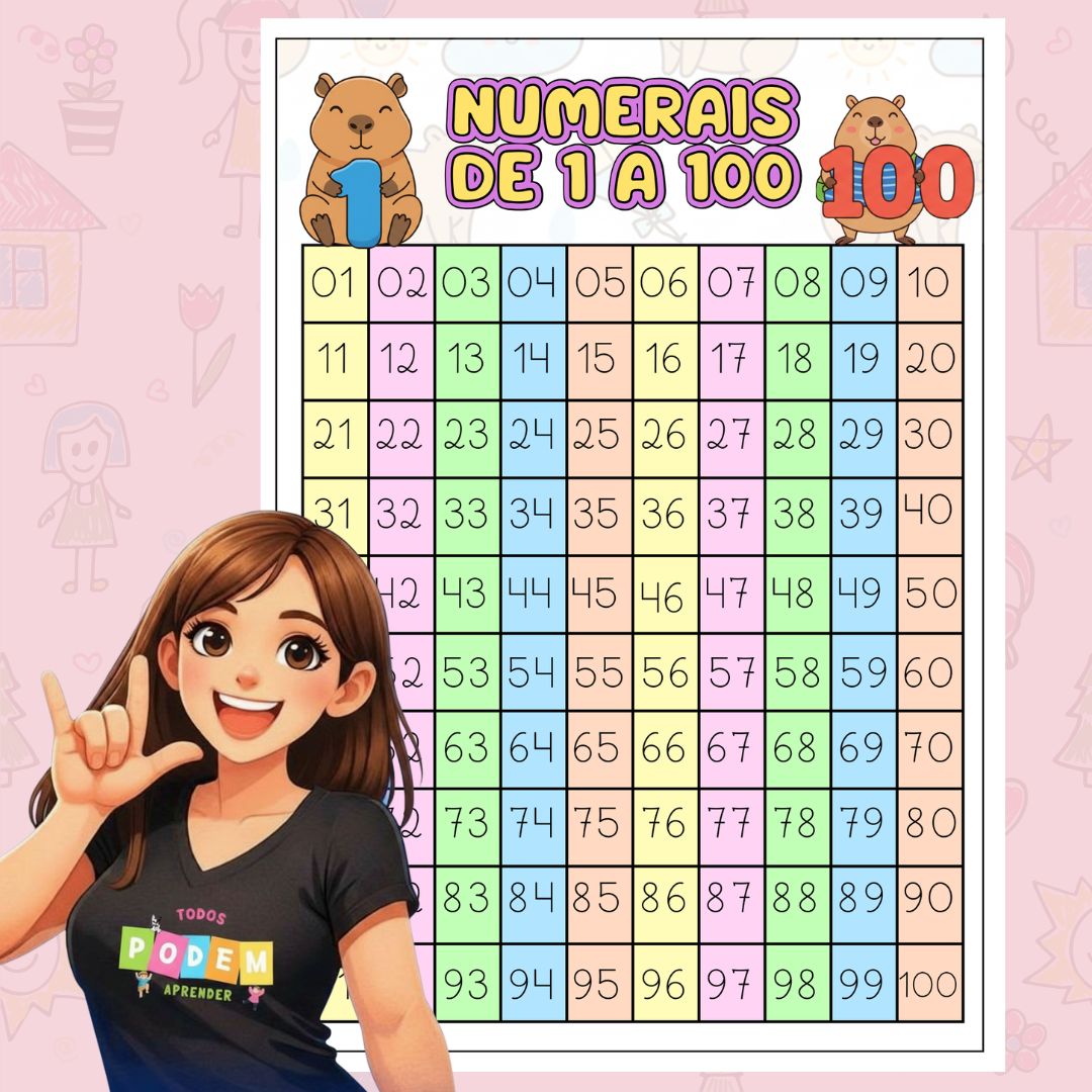 Tabela Numérica de 1 a 100- Cartaz de parede + Ficha para caderno